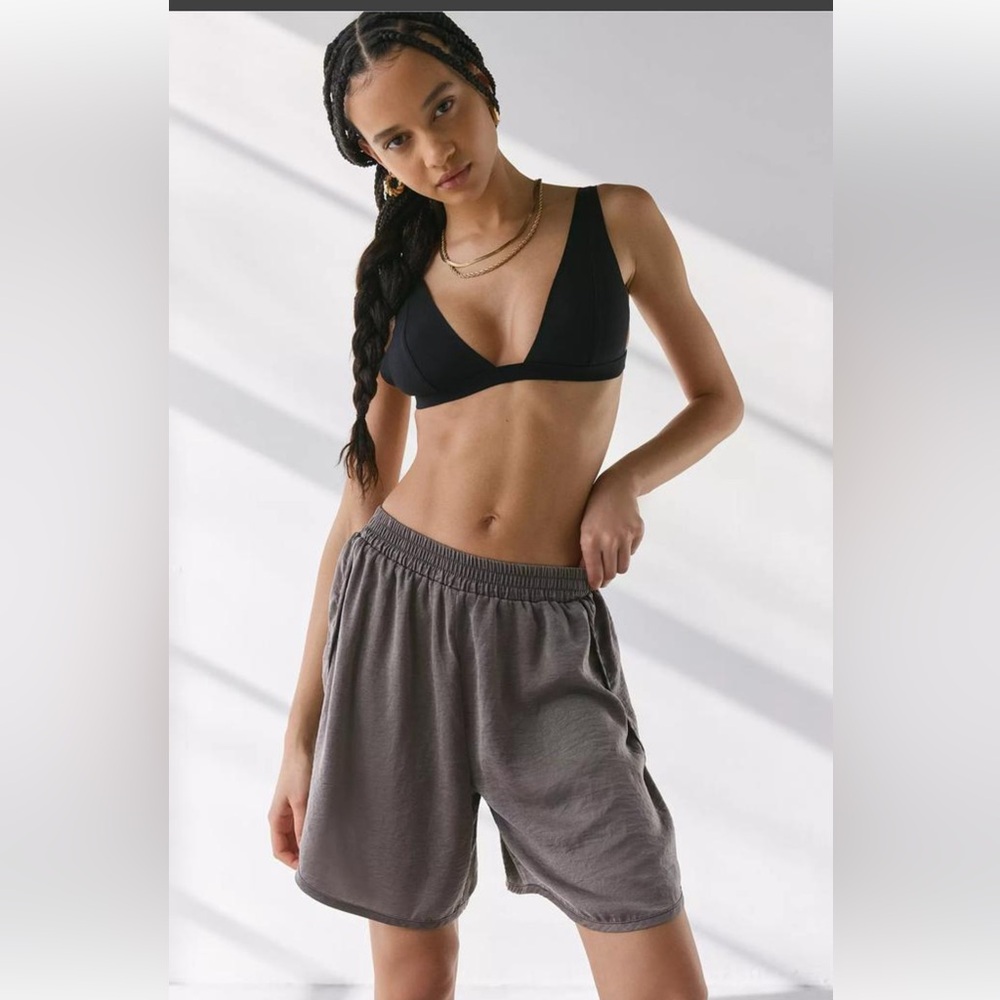 BDG Women’s BDG Aura Satin Baggy Longline Short in Black Retail $39